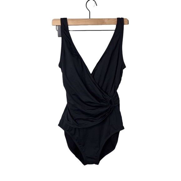 Tommy Bahama Pearl Clara Wrap One Piece Swimsuit Black Size 14 Tummy Control - Picture 6 of 10